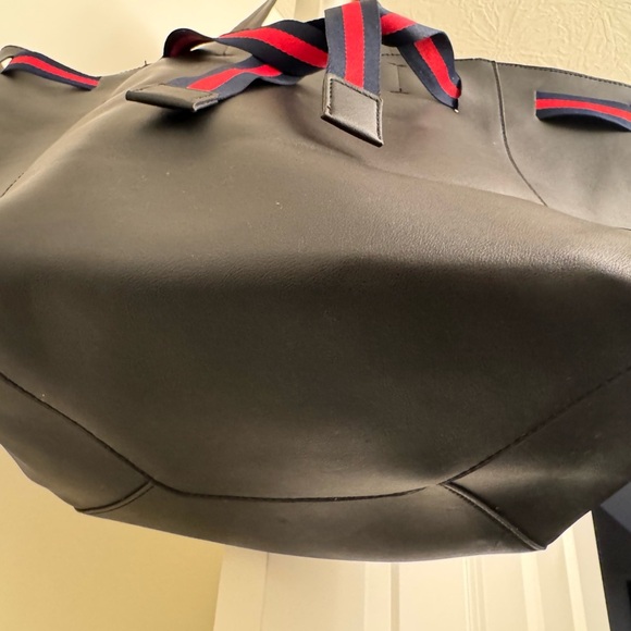 Modern Lux Black Tote with Red and Blue Stripes - Picture 7 of 9